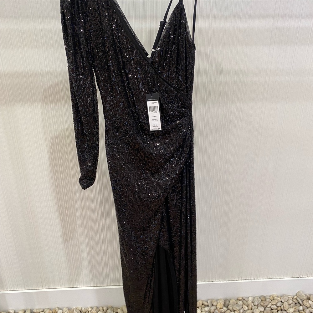 BCBG Black sequins one sleeve long gown